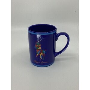 Polo Ralph Lauren Navy Blue Big Pony Porcelain Coffee Mug 14oz Set of 4 Cups